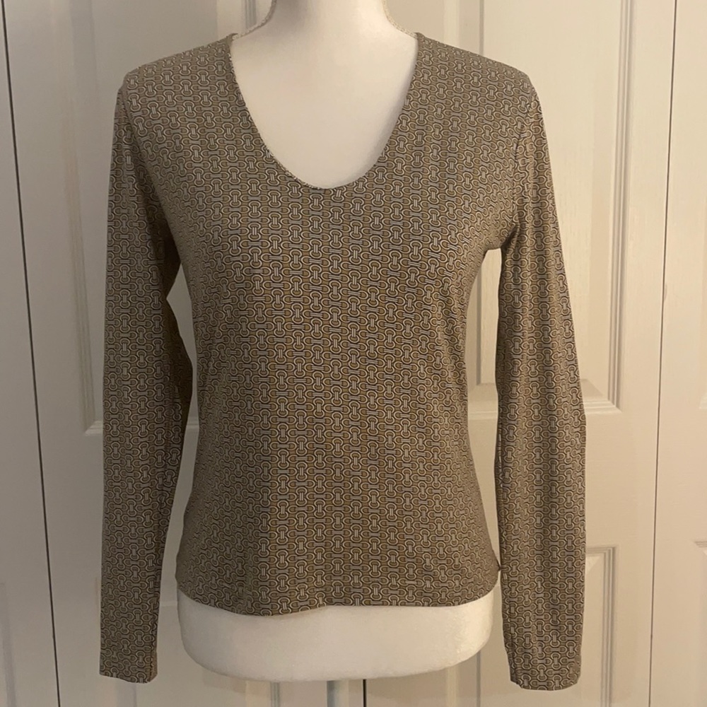 More & More Women’s SZ M Long Sleeve V-Neck Link Print Polyamid Nylon Top